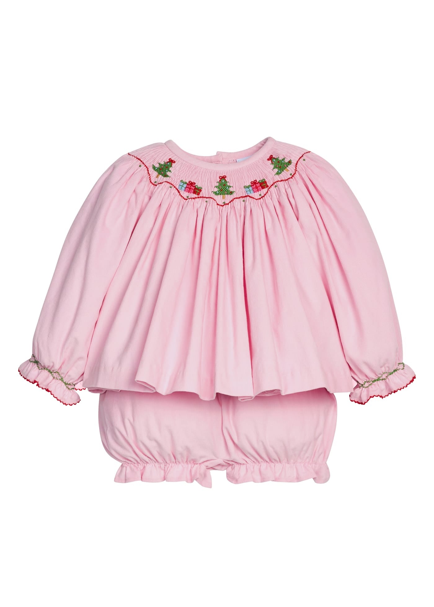 Little English Smocked Bishop Bloomer Set - Holly Days