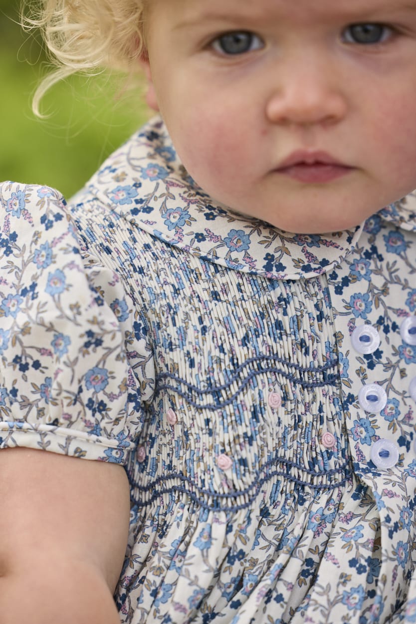 Little English Smocked Bridget Bubble in Wisteria Floral, alternate view