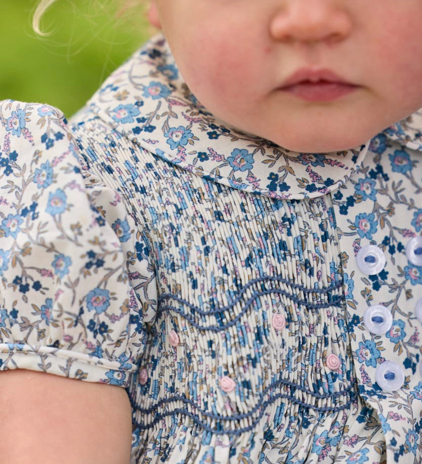 Little English Smocked Bridget Bubble in Wisteria Floral, alternate view