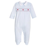 Smocked Footie - Blue Hearts