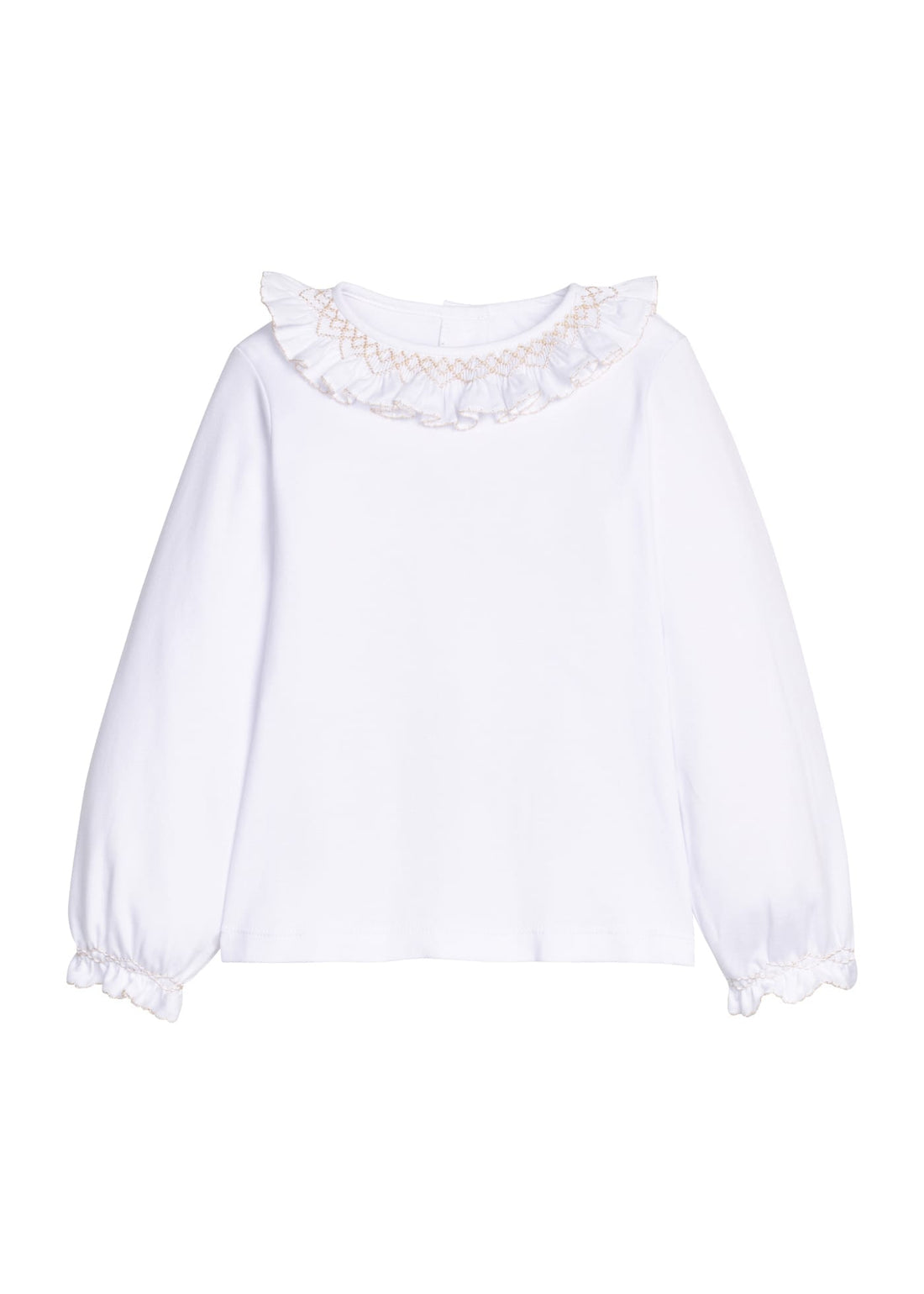 Smocked Madeline Blouse - White with Ivory
