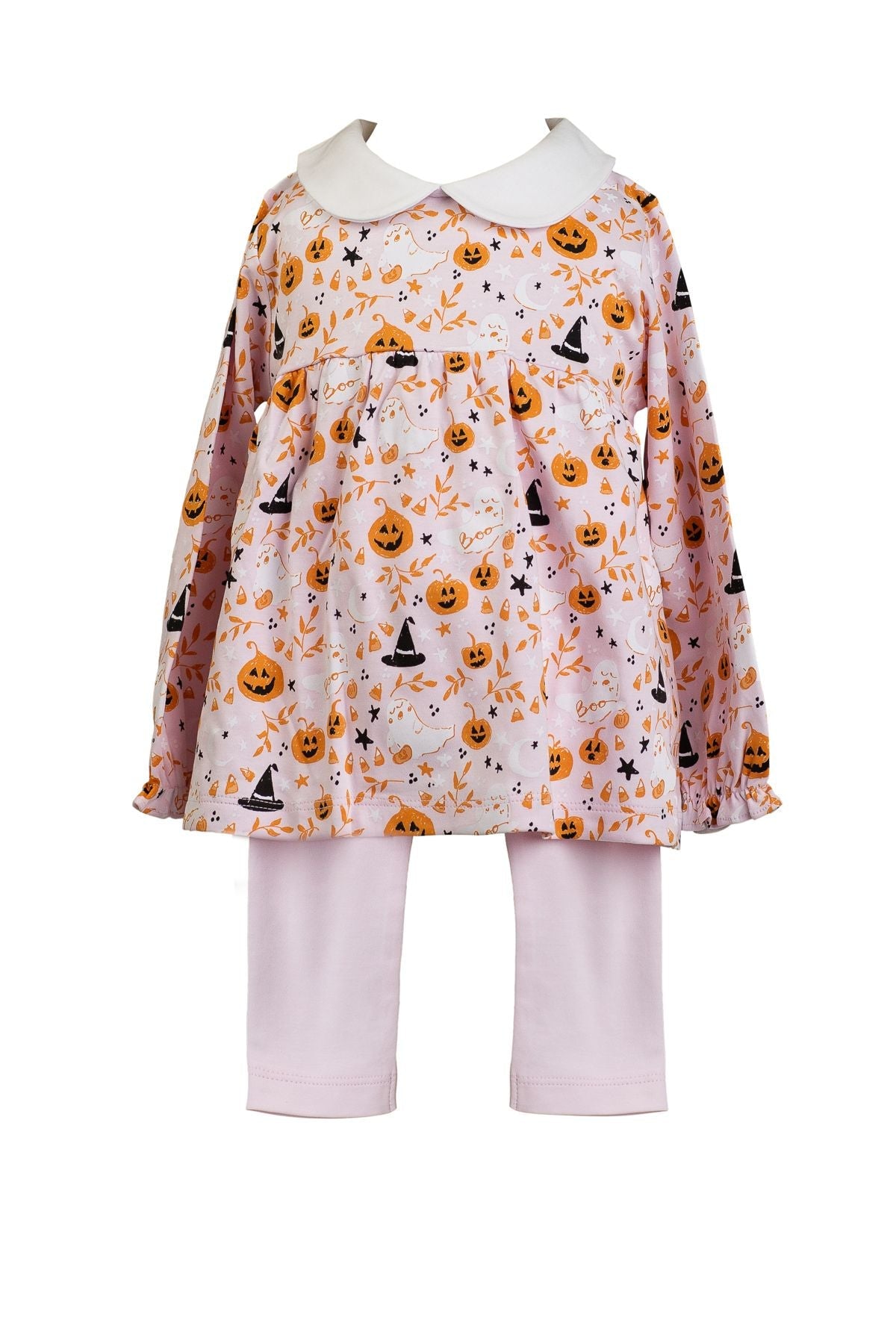 The Proper Peony Pink Casper long sleeve tunic set in pink Peruvian pima with ghost print, back view