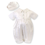 Sarah Louise Boys Ivory Silk Christening Romper and Hat 002214