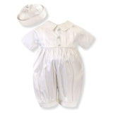 Sarah Louise Boys Ivory Silk Christening Romper and Hat 002214