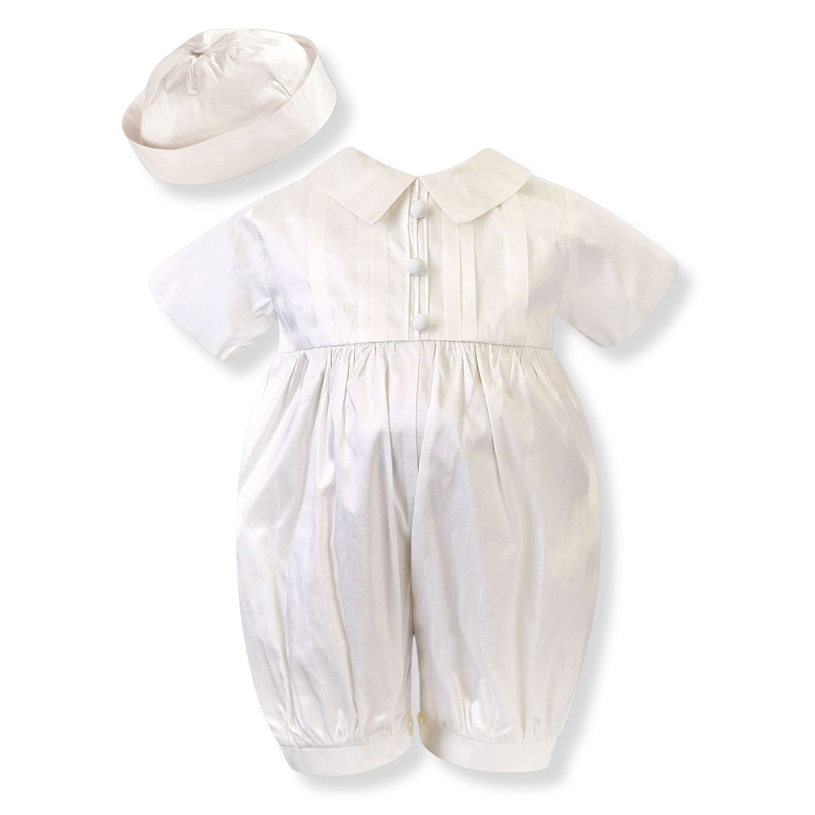 Sarah Louise Boys Ivory Silk Christening Romper and Hat 002214