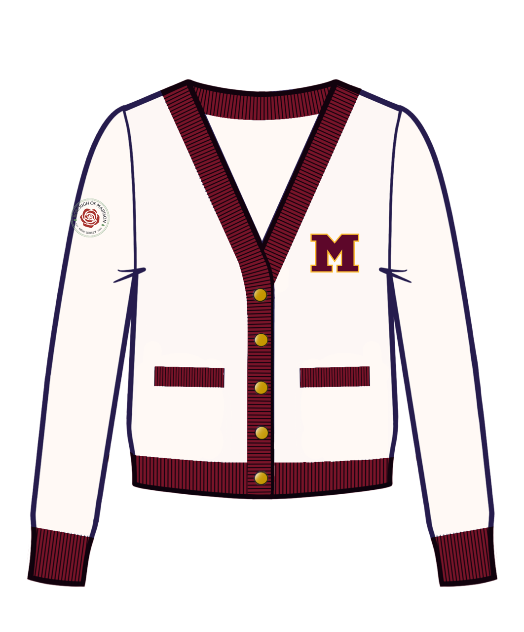 PRE-ORDER Vintage Madison Cardigan - Ivory & Dodger Maroon