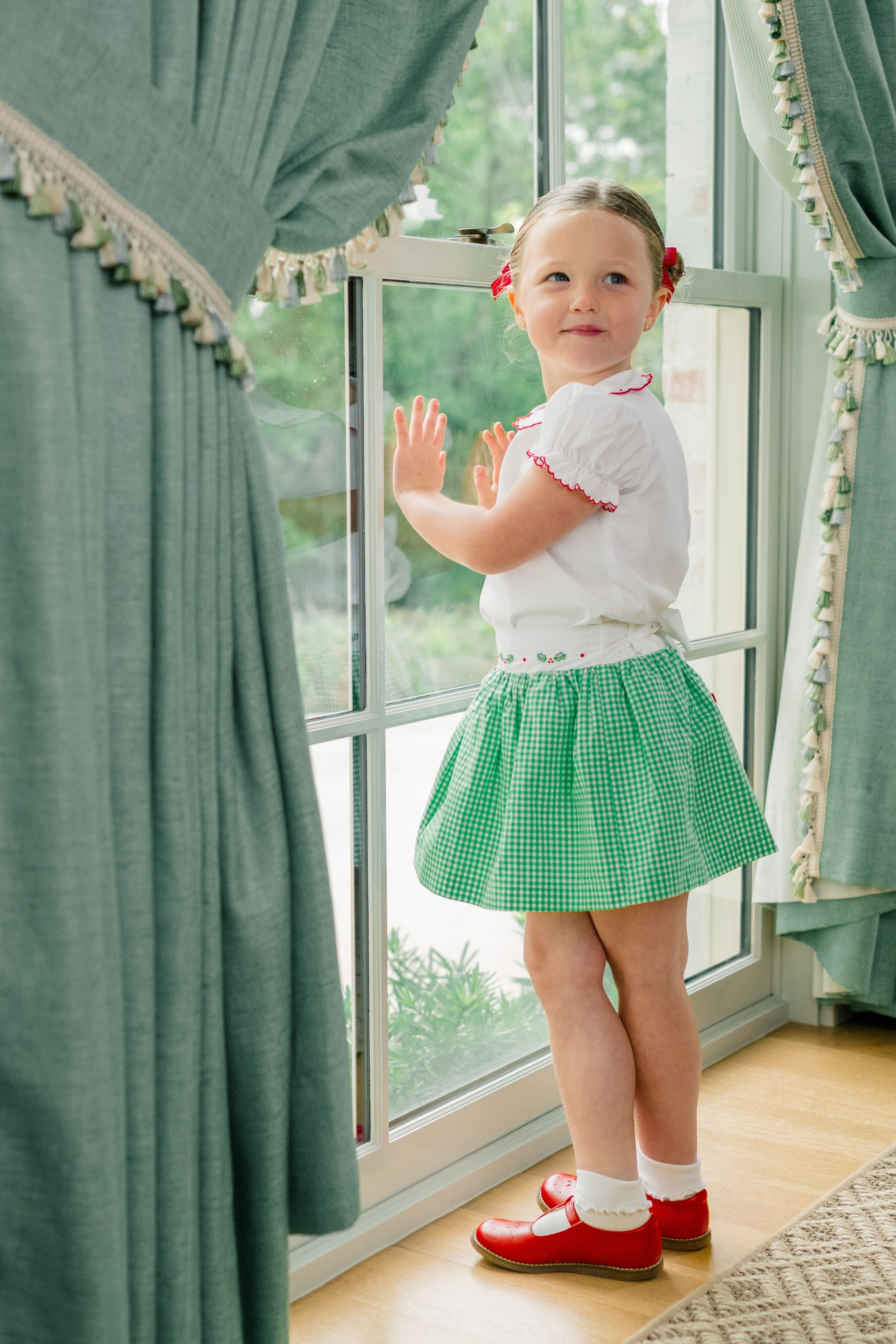 The Proper Peony Carol Christmas collection in green gingham and holly