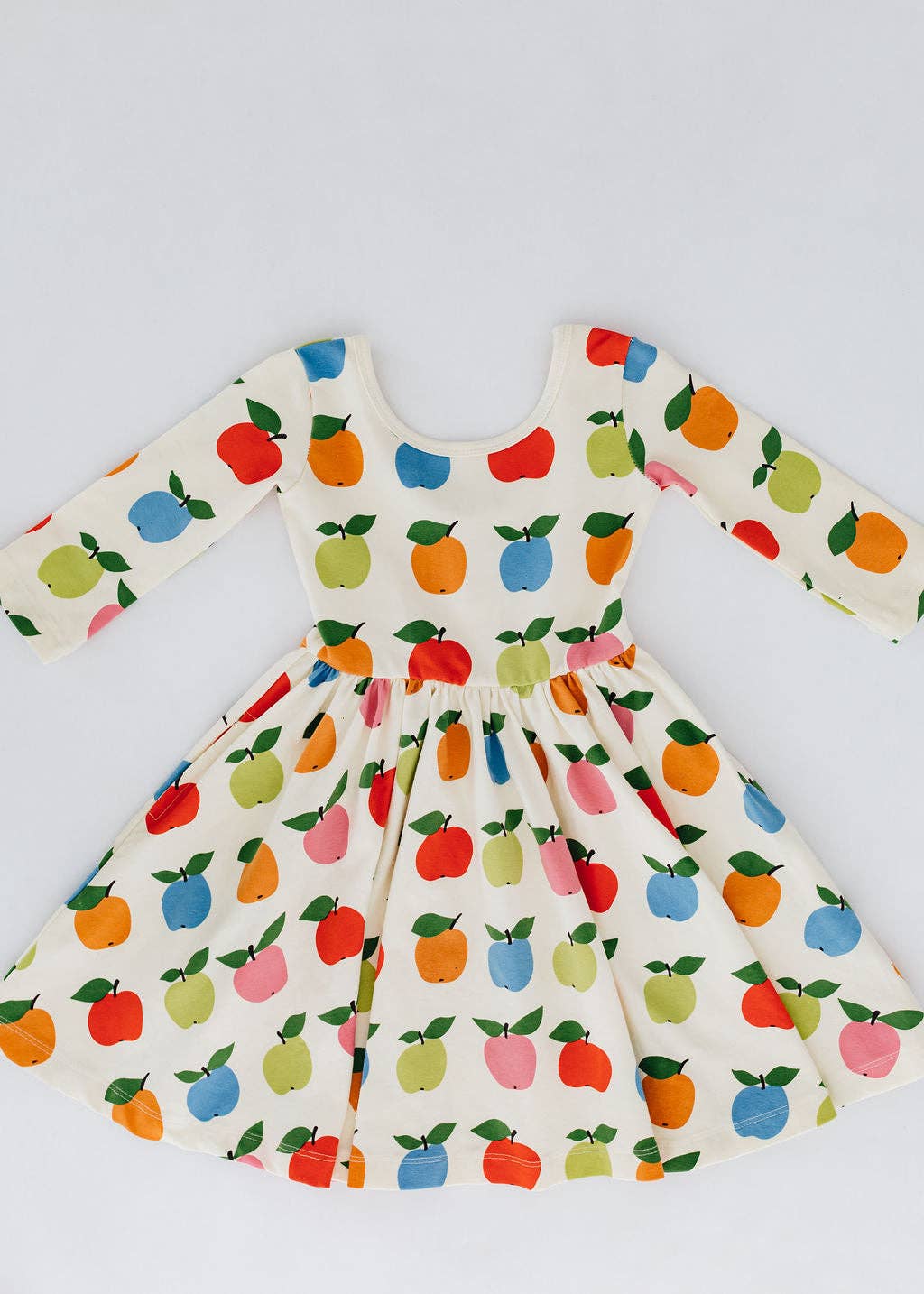 3/4 Sleeve Twirl Dress in Colorful Apples