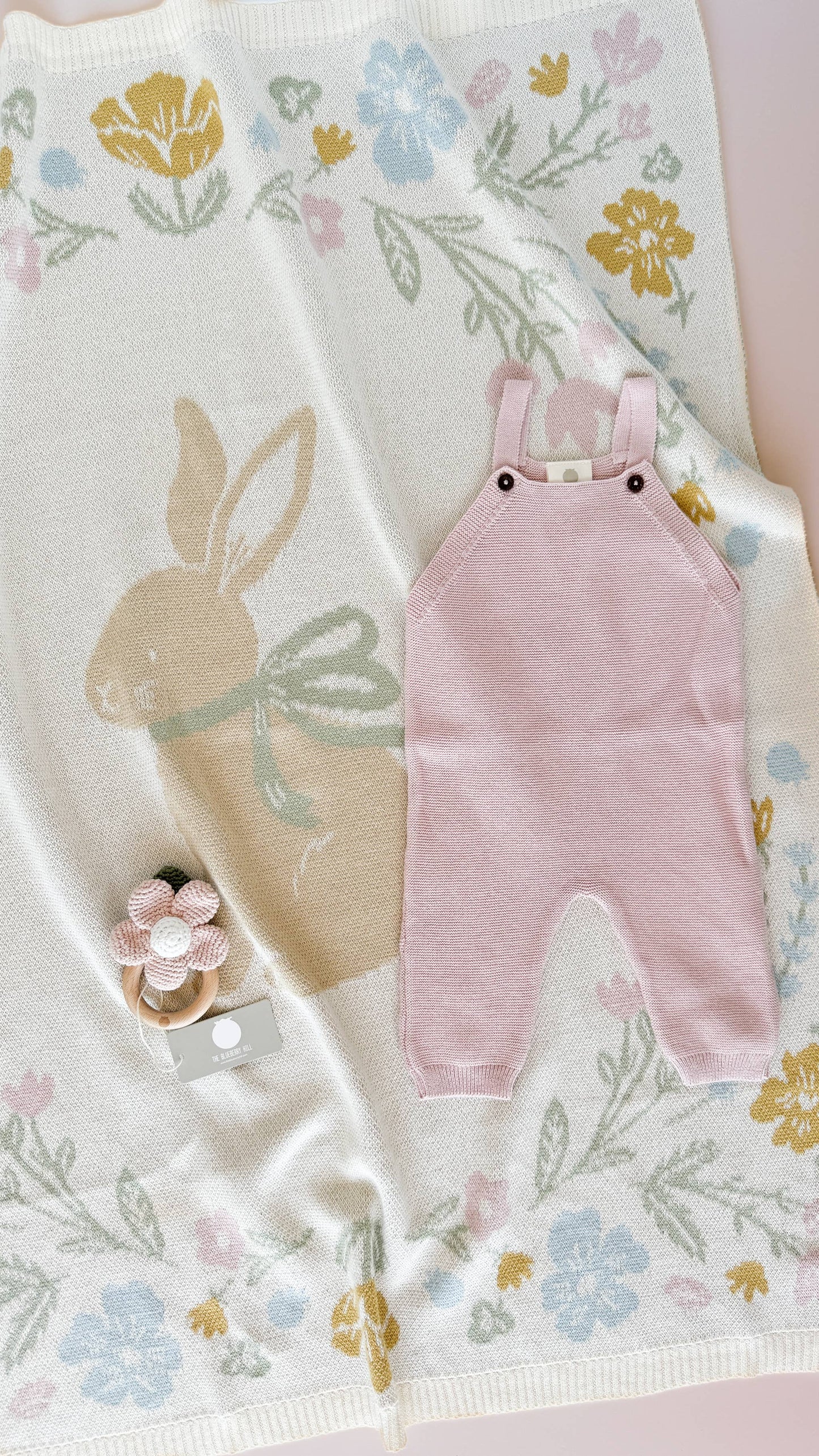 Pastel Bunny Blanket Cotton Baby Decor Gift Spring Summer