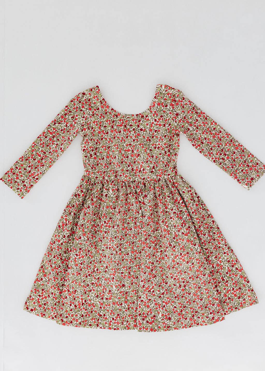 3/4 Sleeve Twirl Dress in Crimson Flora: Crimson Flora