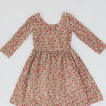 3/4 Sleeve Twirl Dress in Crimson Flora: Crimson Flora