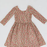 3/4 Sleeve Twirl Dress in Crimson Flora: Crimson Flora