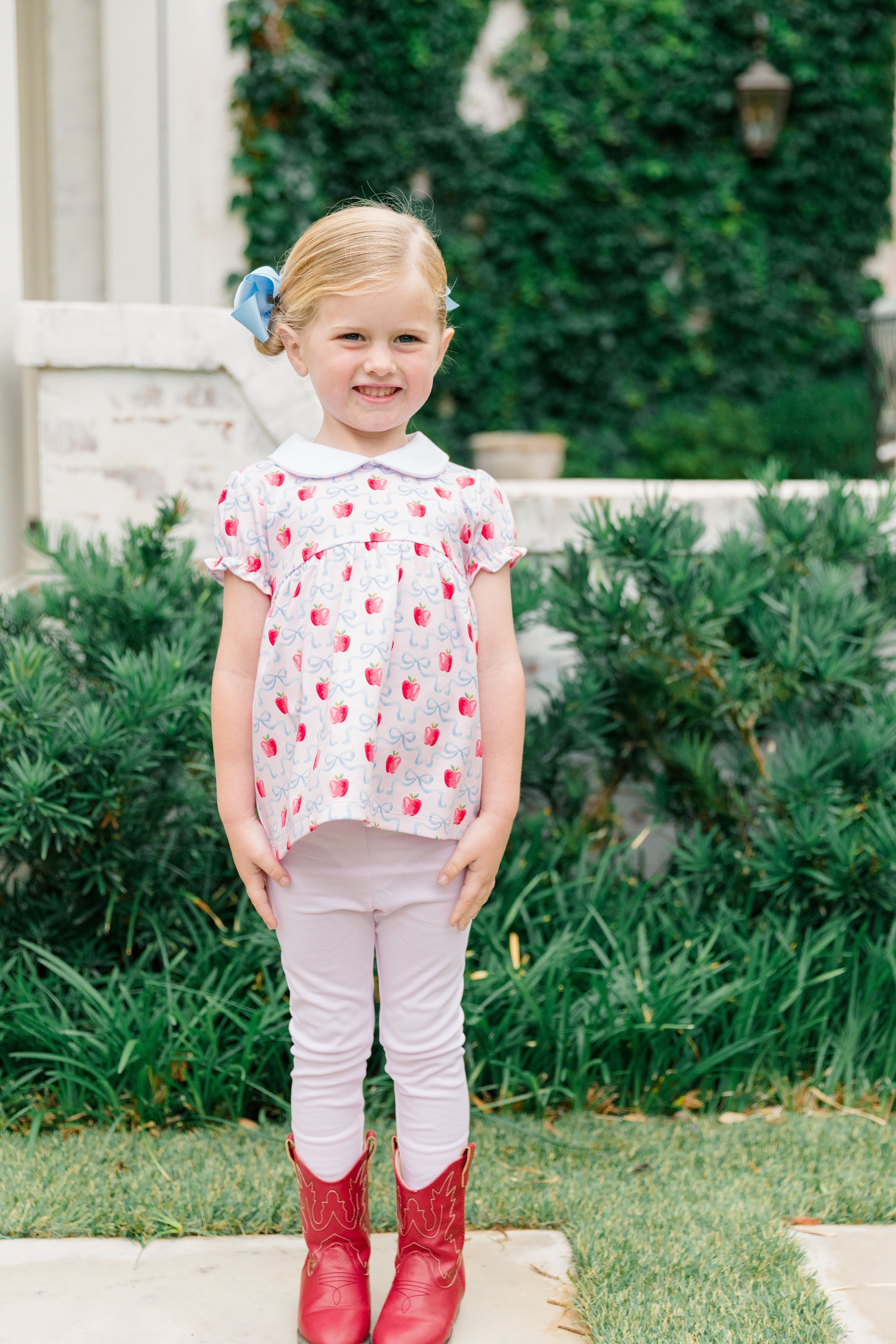 The Proper Peony Apple Blossom short sleeve tunic set in pima cotton