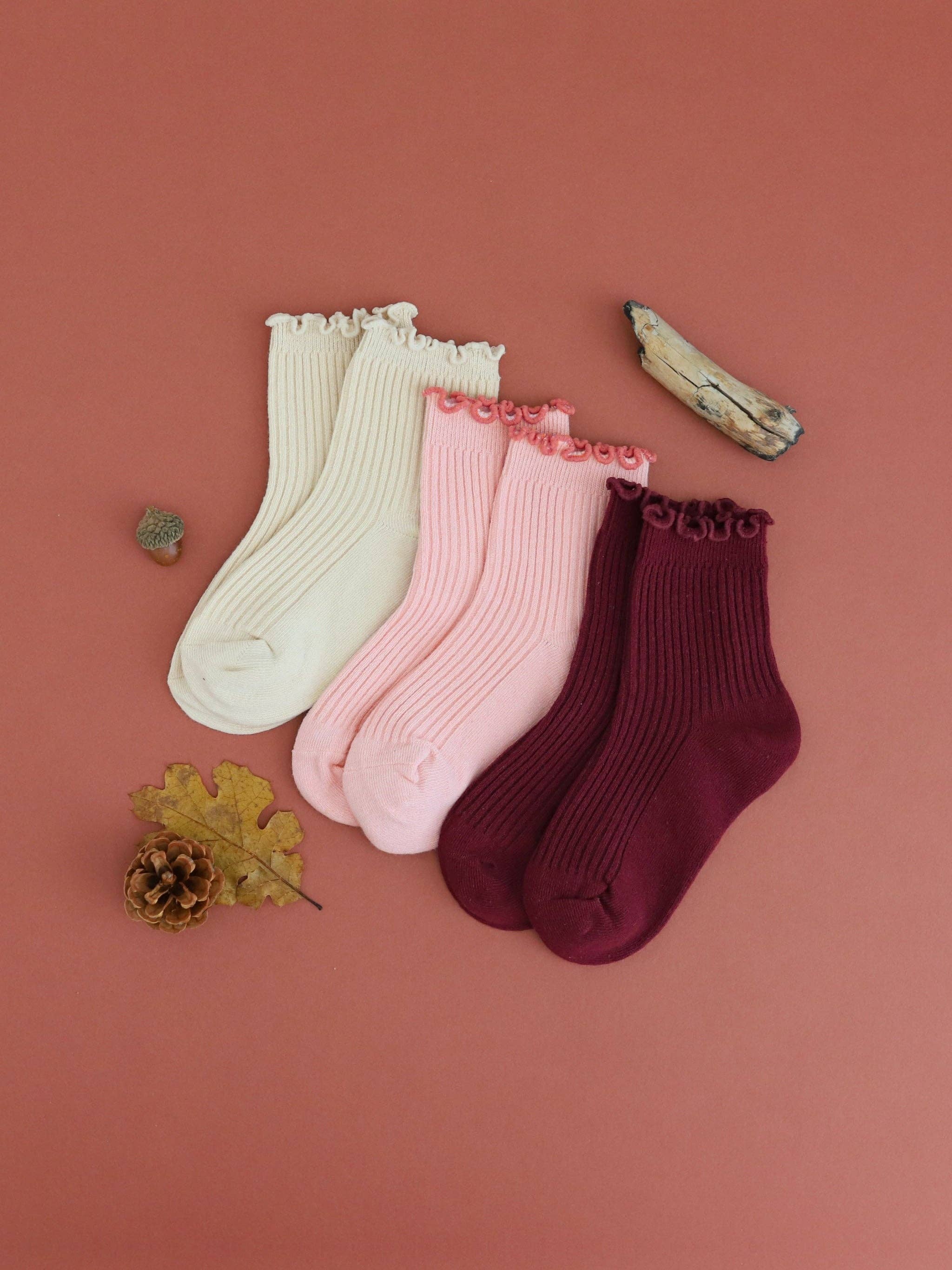 Ribbed Lettuce Trim Midi Socks - Quartz Pink