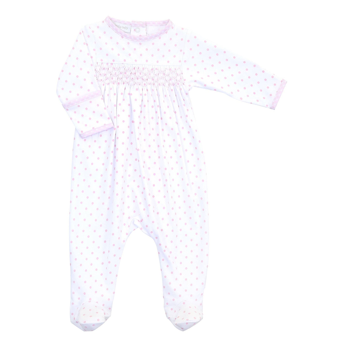 Essentials Pink Gingham Dots Smocked Footie - Super-Soft Pima Cotton Baby Apparel