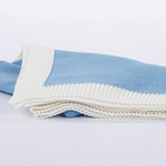 Jersey Knit Blanket with Contrast Rib Border: Blue/Cream