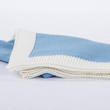 Jersey Knit Blanket with Contrast Rib Border: Blue/Cream