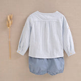 Baby boy set light blue gingham shirt and shorts: 6 Months