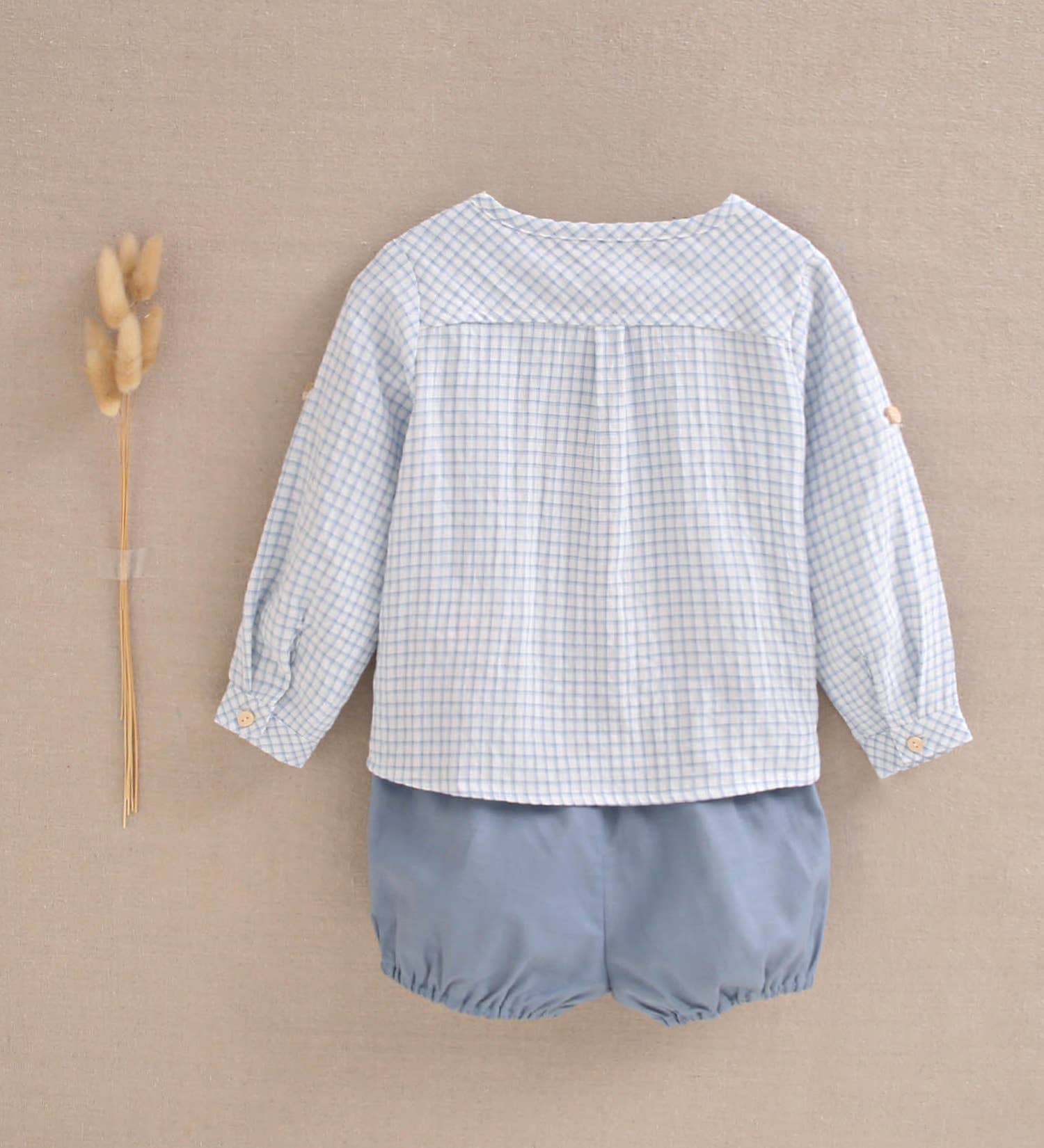 Baby boy set light blue gingham shirt and shorts: 6 Months