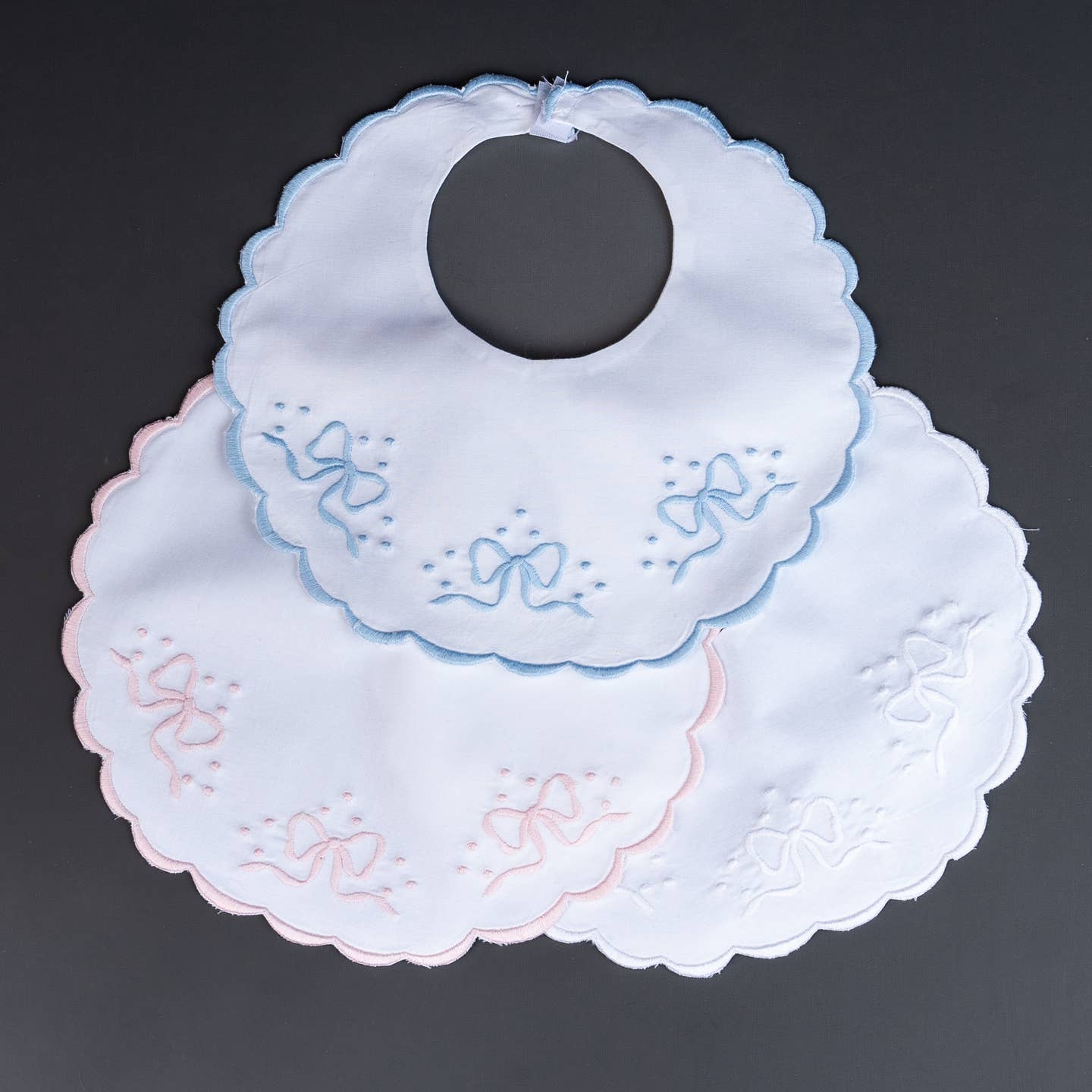 Edward Boutross Pink Bows & Dots Scalloped Bib