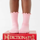Ribbed Lettuce Trim Midi Socks - Blossom