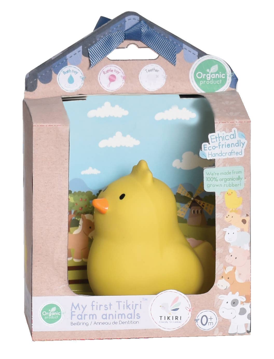 Chick Natural Organic Rubber Teether, Rattle & Bath Toy