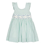 Begonia Smocked Dress - Aqua Seersucker