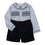 Kidiwi Benoît smocked boy set in arctic blue twill and navy corduroy