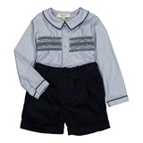 Kidiwi Benoît smocked boy set in arctic blue twill and navy corduroy