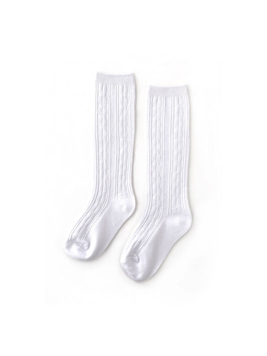 White Cable Knit Knee High Socks for Babies, Toddlers, and Children - All Seasons