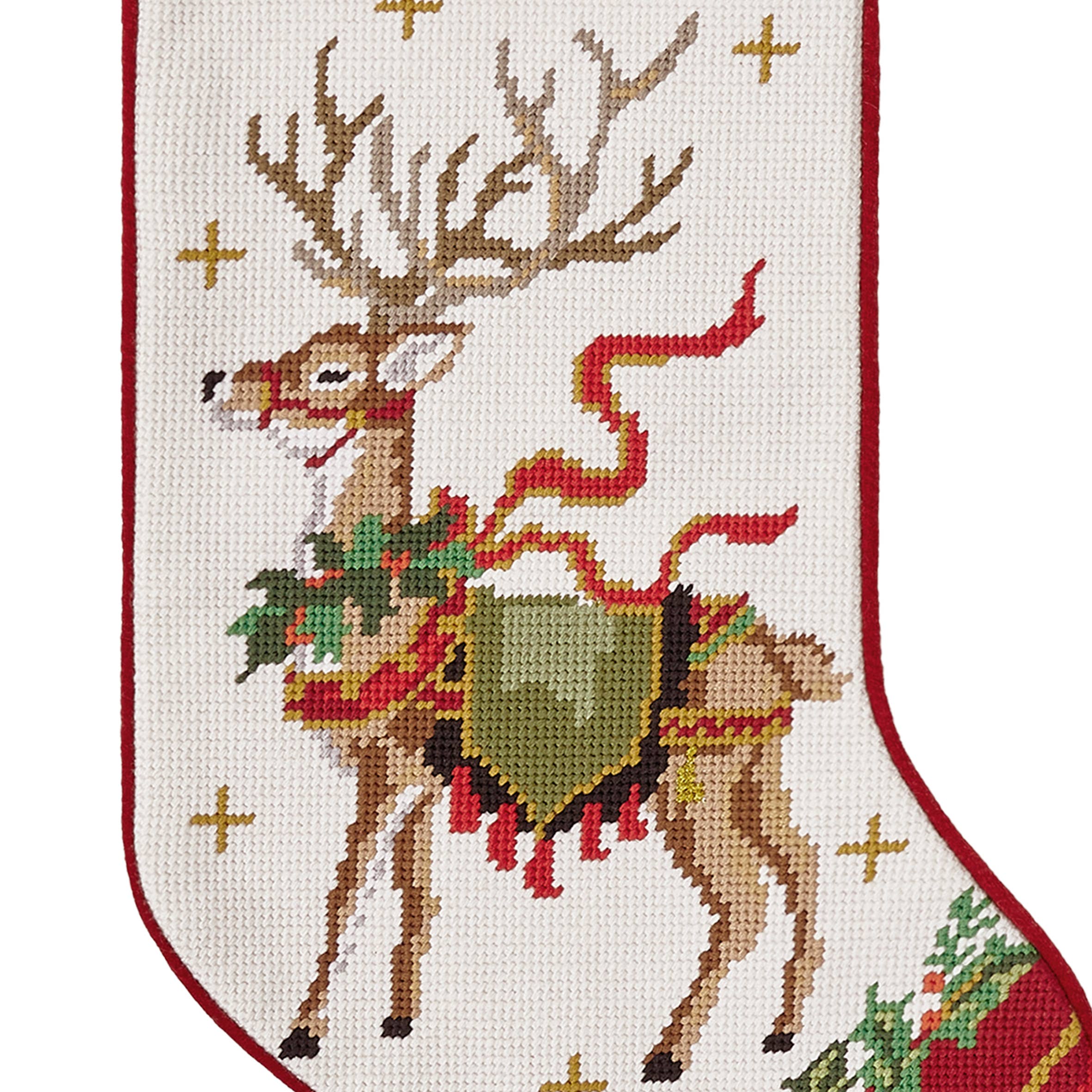 Reindeer w/Wreath Embroidered Stocking