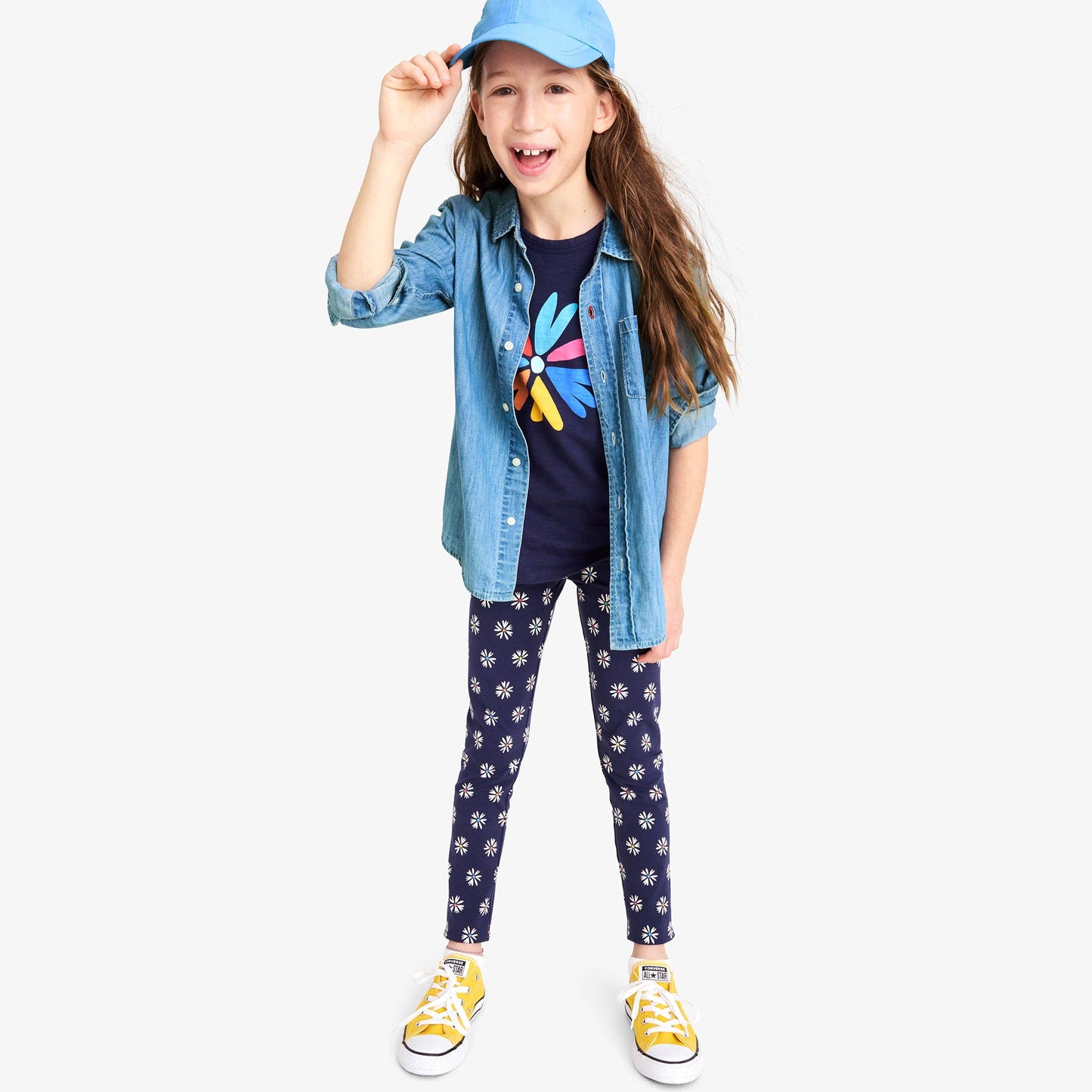 Classic Legging In Rainbow Blooms: Navy White Blooms / 2y