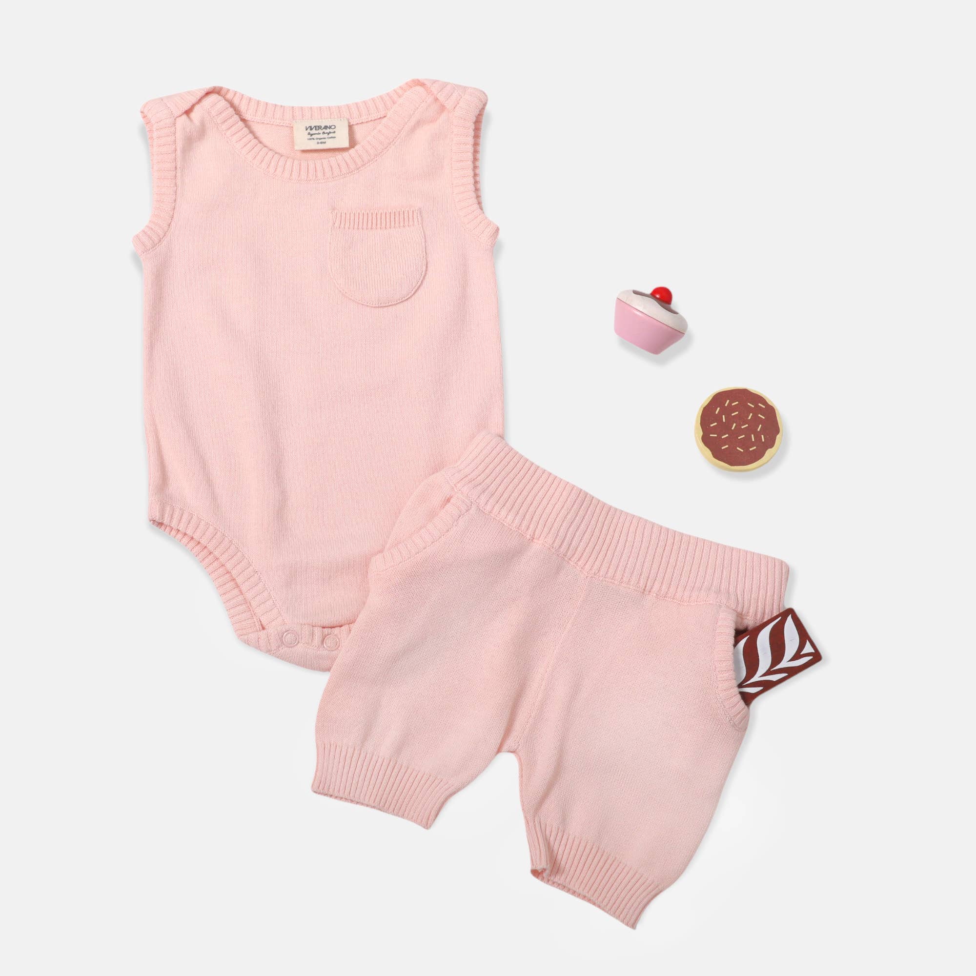 Milan Knit Baby Bodysuit Blush (Organic Cotton)