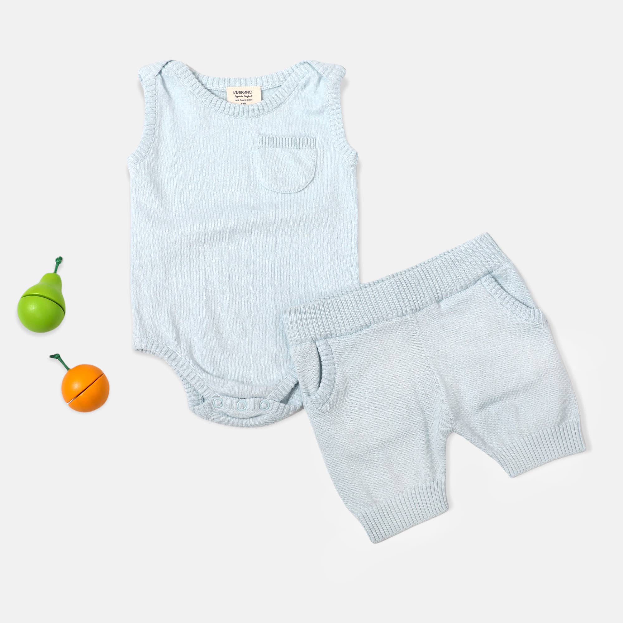 Milan Sleeveless Knit Bodysuit Blue Organic Cotton
