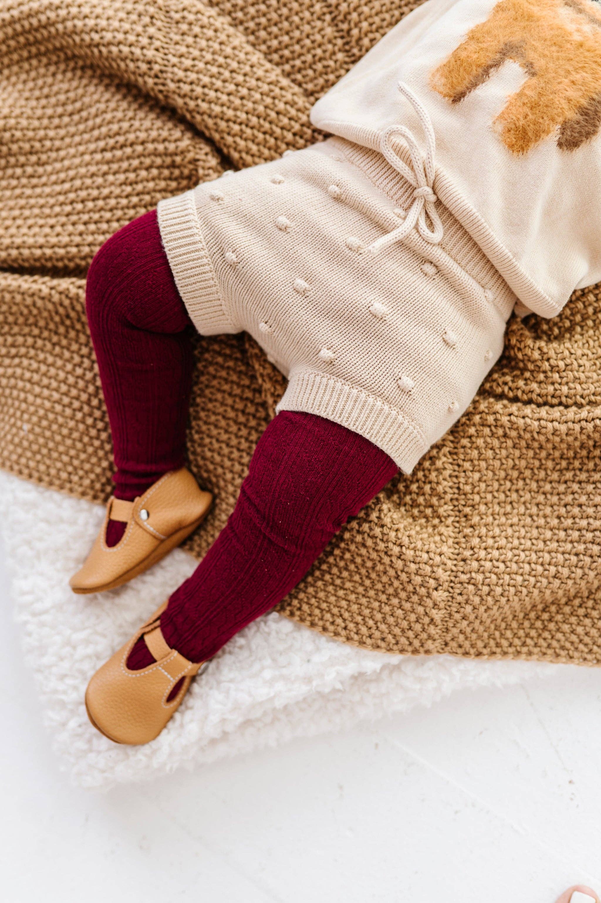 Burgundy Cable Knit Tights