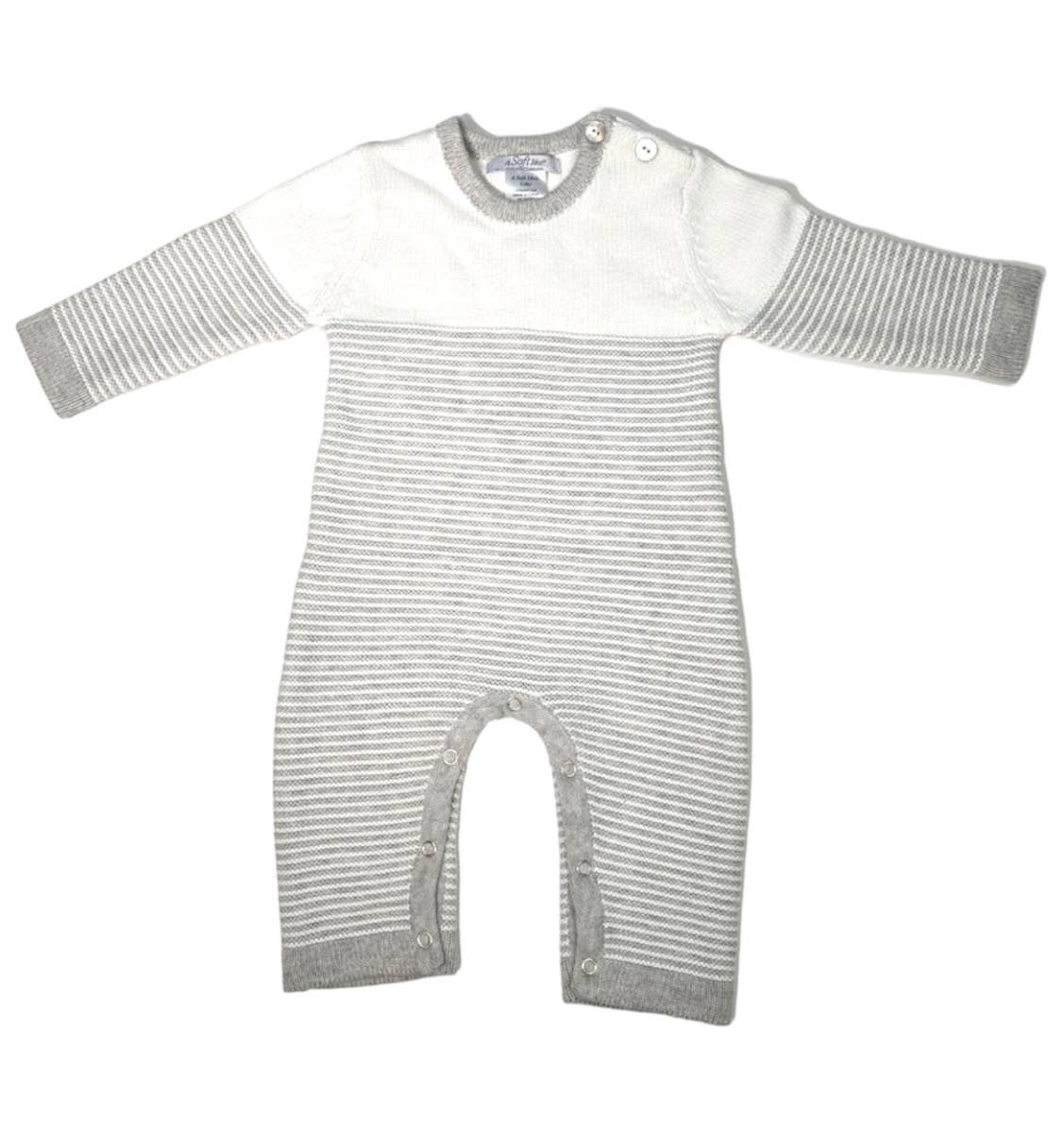 Seed Stitch Striped Cotton Onesie: Cream/Heather Grey