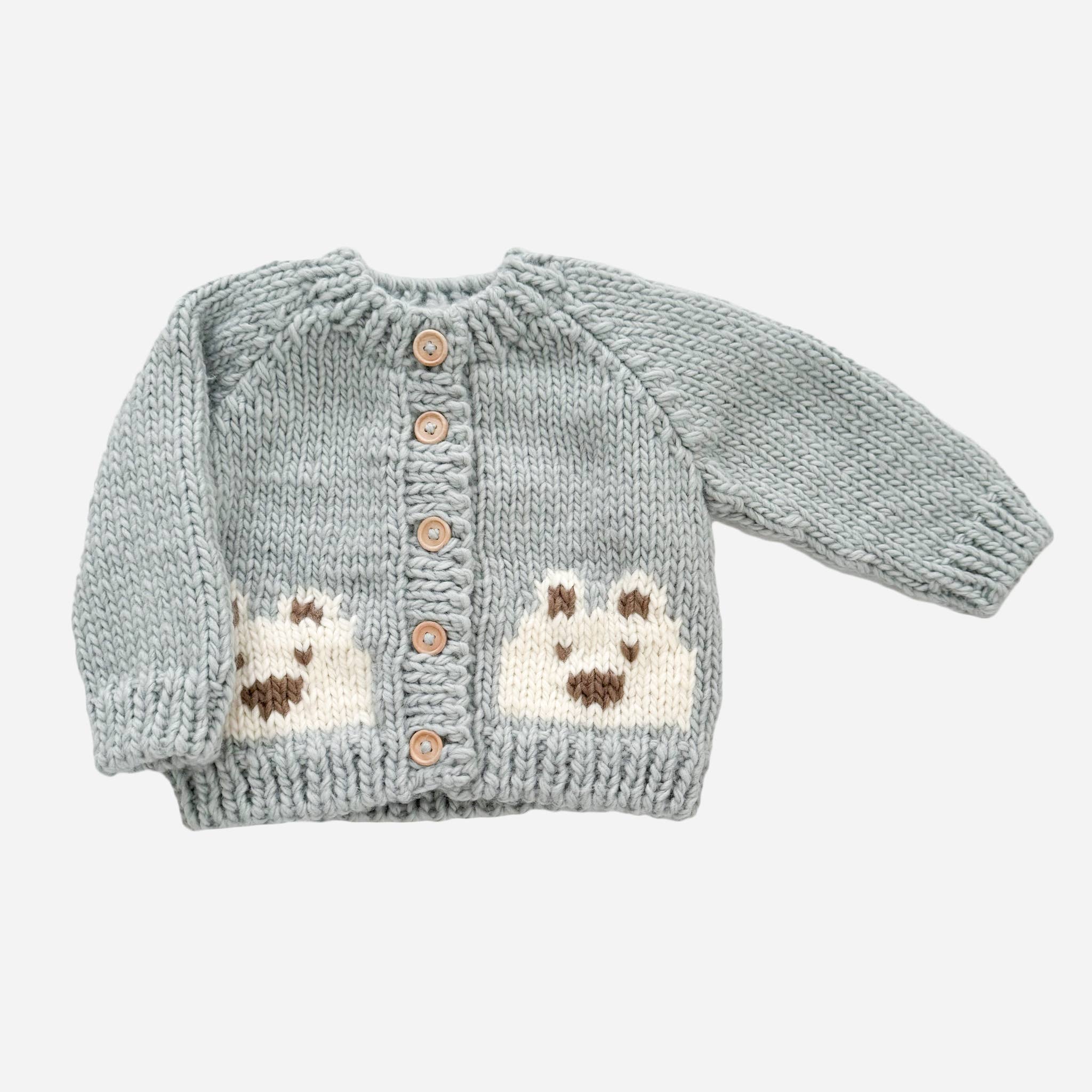Bear Cardigan, Bowie Grey Baby Kid Sweater Fall Spring Wood: NB; 3-6M