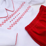 Chris and Eve's Classics Red Boy Smocked Collared Boy Matching Pant Set
