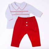 Chris and Eve's Classics Red Boy Smocked Collared Boy Matching Pant Set