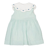 Colette Embroidered Dress - Aqua Seersucker