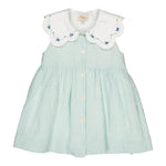 Colette Embroidered Dress - Aqua Seersucker