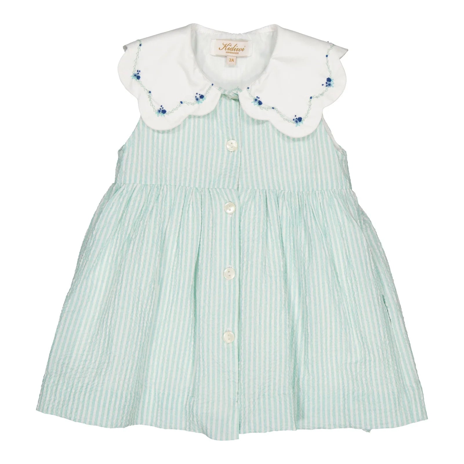 Colette Embroidered Dress - Aqua Seersucker