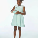 Colette Embroidered Dress - Aqua Seersucker