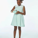 Colette Embroidered Dress - Aqua Seersucker