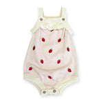 Strawberry Embroidered Knit Baby Ruffle Romper (Organic): Natural/Pink Stripe