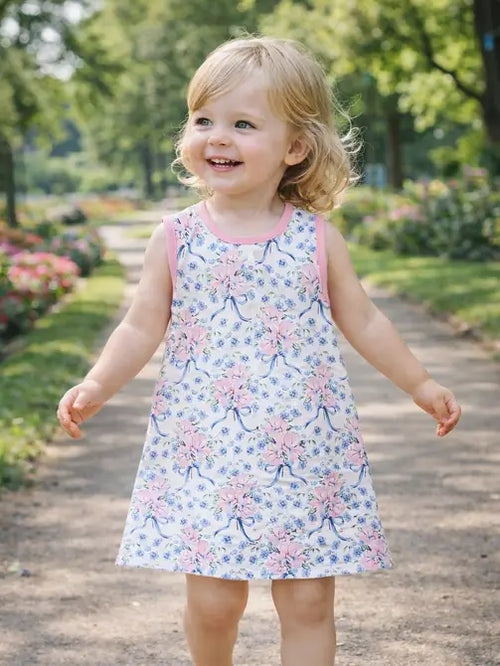 Blue Spring Flowers- Girl's A-Line Dress