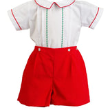 Boys' Christmas short set by The Proper Peony in red and white
