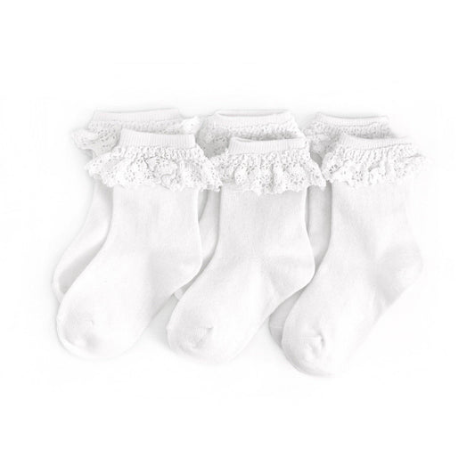 White Lace Trim Midi Sock - 3-Pack