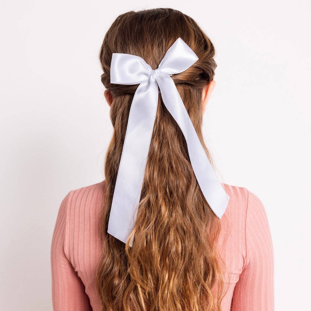 Satin Bow Alligator Clip - White