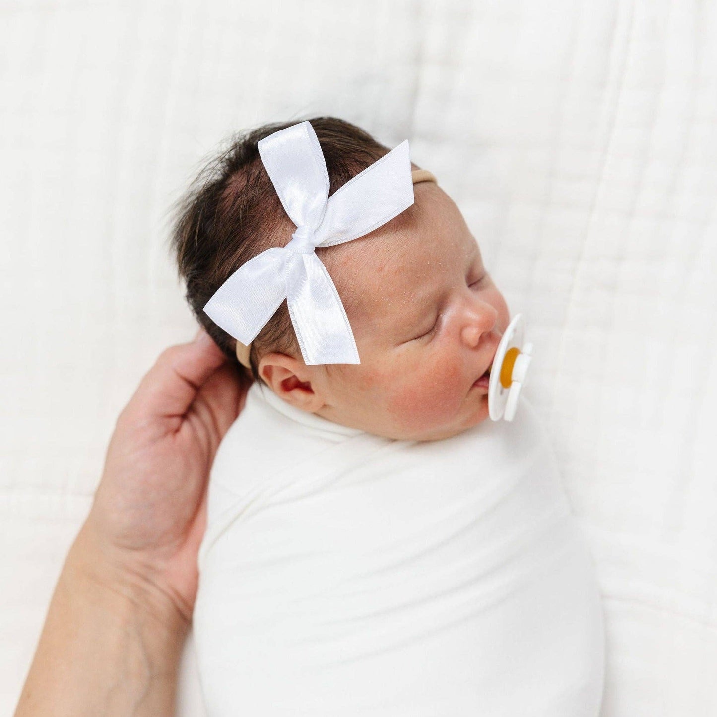 Satin Bow Headband - White